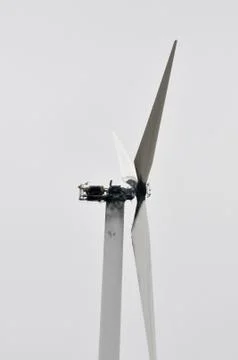 A burned-up wind generator, completely destroyed Stock Photos