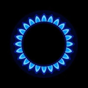 Burner Gas Ring with Blue Flame on Dark Background. Vector Stock Illustration