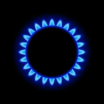 Burner Gas Ring with Blue Flame on Dark Background. Vector 库存插图