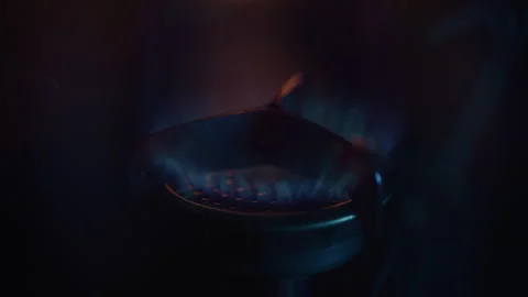 A Burner Igniting in the Dark Stock Footage 270401047