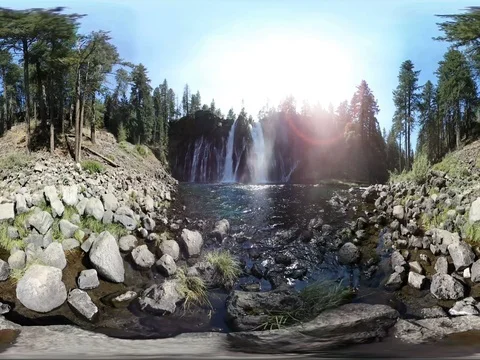 Burney Falls VR 360 Waterfalls in California Loop Stock Footage