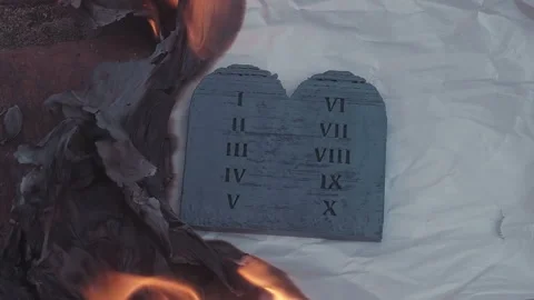 Burning 10 commandments fire Stock Footage 157696504
