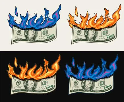 Burning 100 dollar bill. Concept of inflation Stock Illustration
