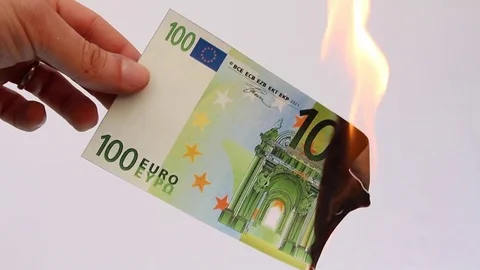 Burning 100 euros Stock Footage 72030169