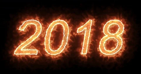 Burning 2018 fire word text with flame and smoke in fire on black background Stock Footage 81606085