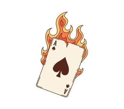 Burning ace of spaces playing card groovy object Stock Illustration