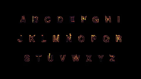 Burning alphabet letters with alpha Stock Footage 24616627