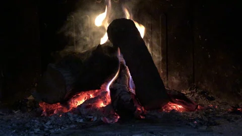 Burning ancient fireplace Видео 243747042