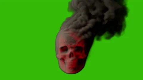 Burning and smoking man skull on green screen, isolated Stock Footage