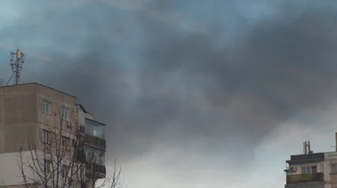 Burning Apartment Blocks On Fire Smoke Rising, Disaster, Destruction, Close Up Stock-Footage 35230481