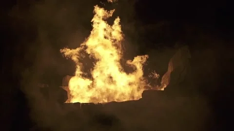 Burning ash rise from large fire in the brazier in black background. Close-up 스톡 동영상 133388517