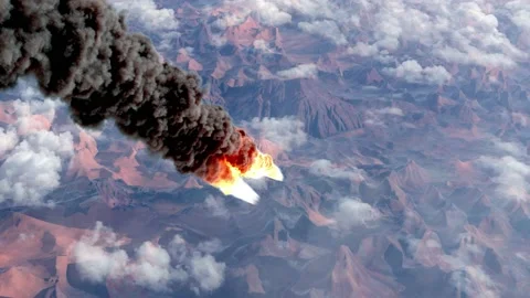 Burning asteroid or rocket above desert mountains landscape Stock Footage 226659269