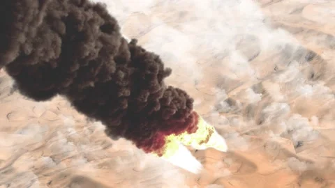 Burning Asteroid or rocket above Desert, Planet mars Stock Footage 226660093