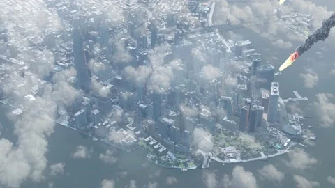 Burning Asteroids or meteors falling ove... | Stock Video | Pond5