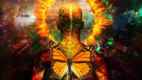 Burning aura. Man with halo Stock Footage 141460232