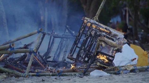 Burning Bamboo Trash in Bali Stock Footage 119904229
