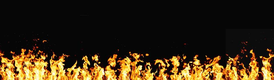 Burning banner fire pattern yellow hot flame black Stock Photos