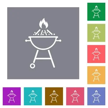 Burning barbecue grill square flat icons Illustrazione stock