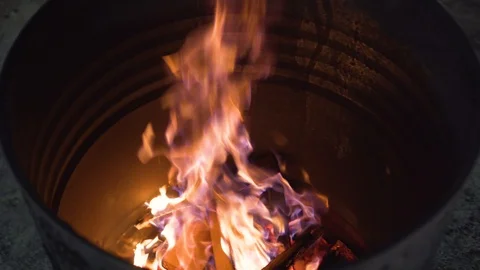 Burning Barrel Fire Orbit Shot. Poor Homeless People Charity Stock-Footage 119056117