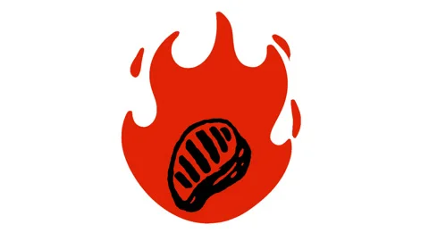 Burning bbq meat steak with fire flames in cartoon doodle style. Stock-Footage 275036887