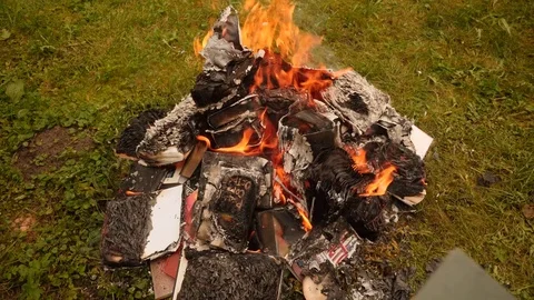 Burning Bible in a fire Stock Footage 80000073