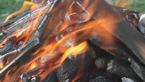 Burning billets in hot barbeque Stock Footage 8926080