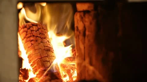 Burning billets in hot stove Stock Footage 20524796