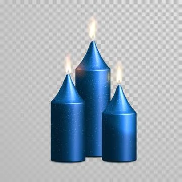 Burning blue candles decorative vector set Stock Illustration