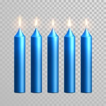 Burning blue candles decorative vector set Stock Illustration