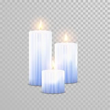 Burning blue candles decorative vector set Illustration