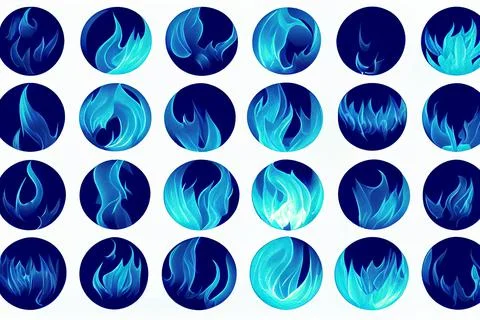 Burning blue fire for animation. Sprite sheet with sequence. Stock Illustration