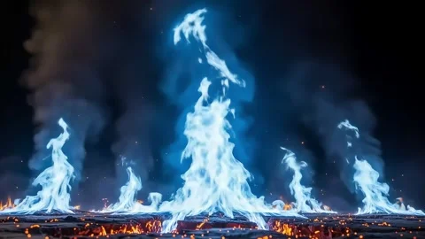 Burning Blue Fire from Ground Level Stock Footage 315143334