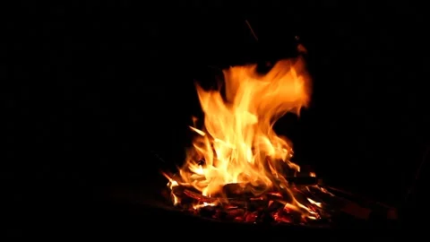 Burning bonfire on a black background with bright erupting sparks. Stock Footage 146717137