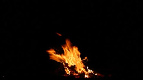 Burning bonfire on a black background with bright erupting sparks. Stock Footage 148189574