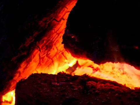 A burning bonfire. Burning logs. Stock Photos