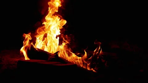 Burning Bonfire on Dark Background Stock Footage 293279363