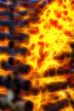 Burning bonfire with flames consuming logs, fractal effect. Stock Illustration