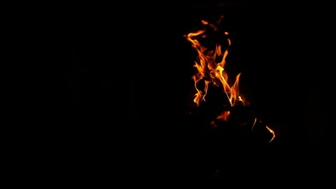 Burning bonfire inside the fireplace at home. Flaming blaze at night Stock-Footage 110702696