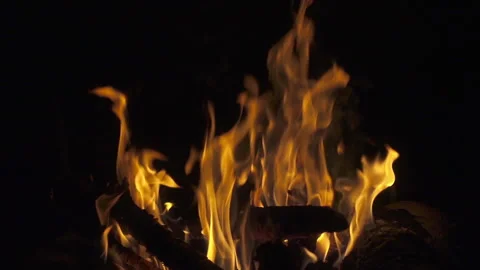 Burning bonfire at night, 240 fps slow motion Stock Footage 97751089
