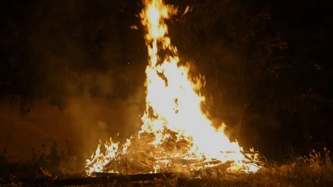 Burning bonfire in the night Stock-Footage 122323427