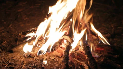 Burning Bonfire at Night HD Stock Footage 35786219