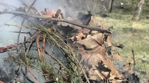 Burning bonfire or capmfire with much smoke Stock Footage 22742238