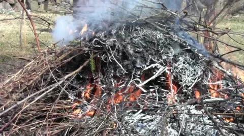 Burning bonfire or capmfire  with smoke Stock Footage 22741704