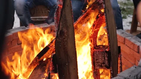 Burning bonfire in which logs burn. Boards will burns to become an embers Stock Footage 132696492