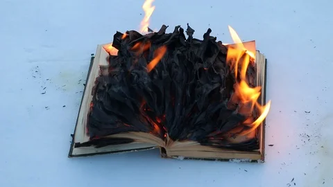 Burning book in the snow. Video stock 104689198