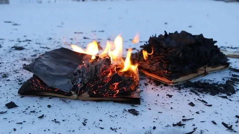 Burning book in the snow. Video stock 104689474