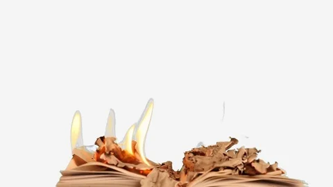 Burning book on white background dolly shot Stock Footage 72437905