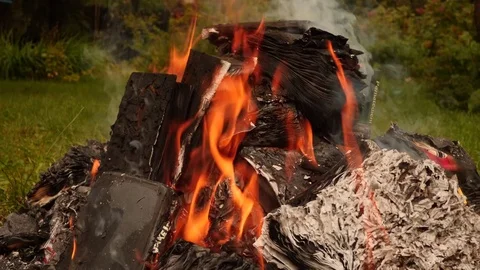 Burning books in a bonfire Stock Footage 79999027