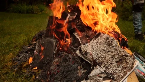 Burning books in a bonfire Stock Footage 79999168