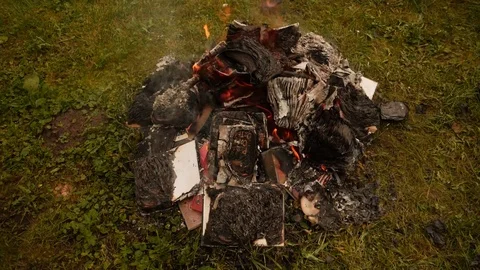 Burning books in a bonfire Stock Footage 80000958